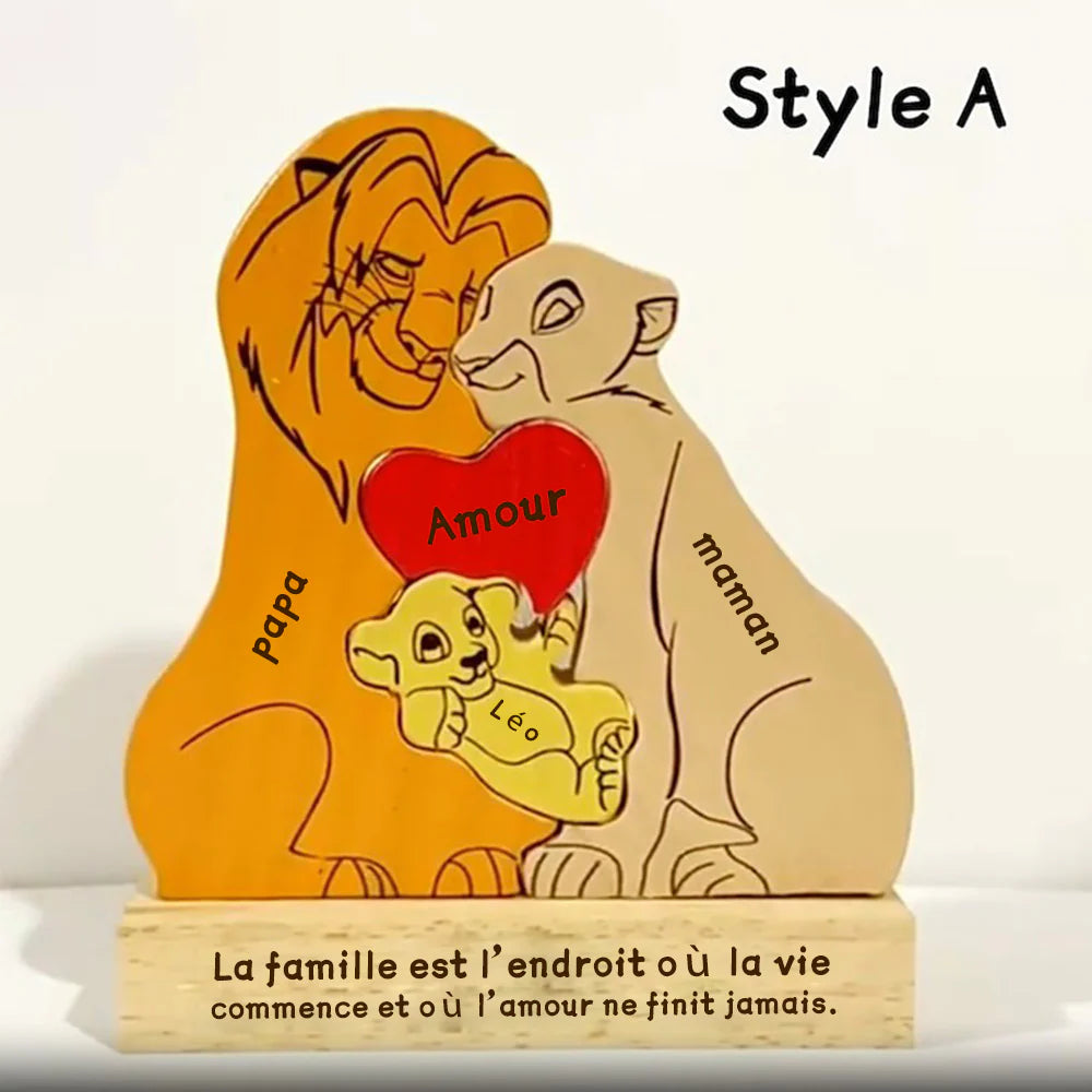 Puzzle personnalisé en bois Famille de lions – Décoration et cadeau personnalisés