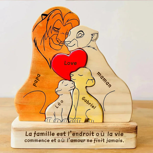 Puzzle personnalisé en bois Famille de lions – Décoration et cadeau personnalisés