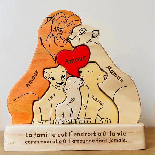 Puzzle personnalisé en bois Famille de lions – Décoration et cadeau personnalisés