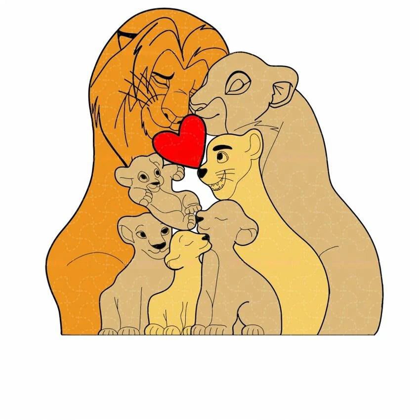 Puzzle personnalisé en bois Famille de lions – Décoration et cadeau personnalisés