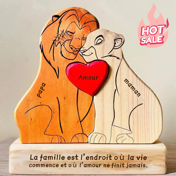 Puzzle personnalisé en bois Famille de lions – Décoration et cadeau personnalisés